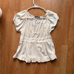 Brandy Melville Cream Puff Sleeve Blouse with Ruched Details